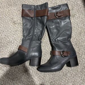 Women's Black and Brown Knee-High Boots